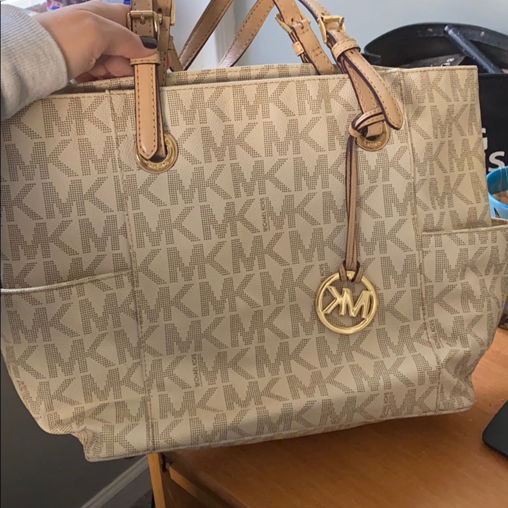 cream michael kors tote bag